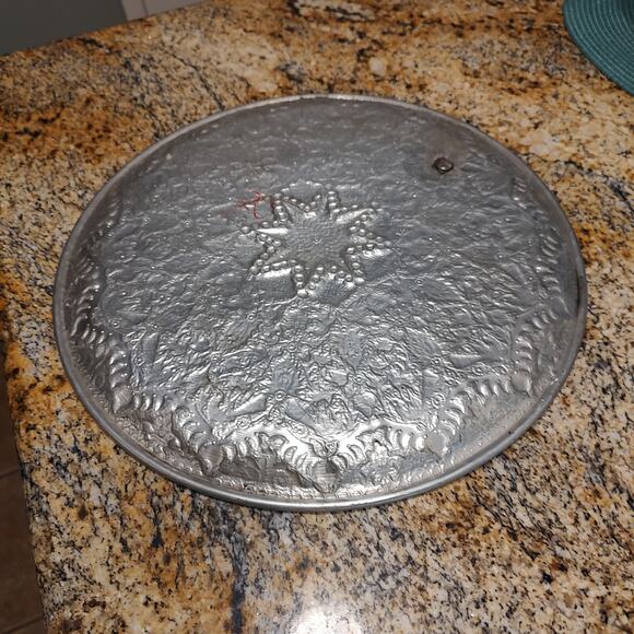 Vintage Handmade Vintage Middle Eastern Round Silver Tray Floral Design - Picture 5 of 16